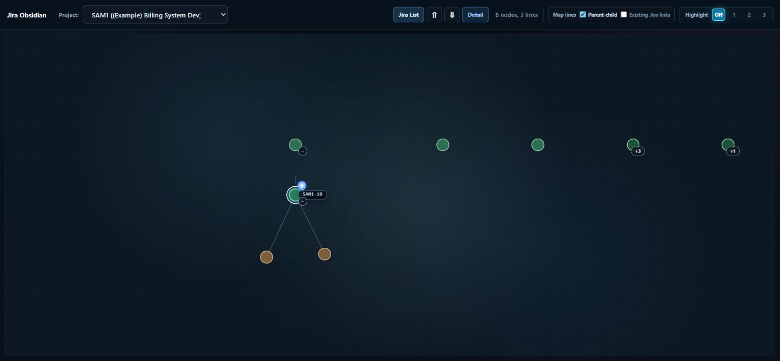 The app opened with a focused Jira project map